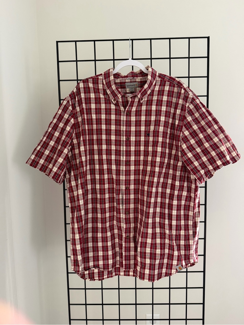 Carhartt Red and White Plaid Short-Sleeve Button-Down Shirt